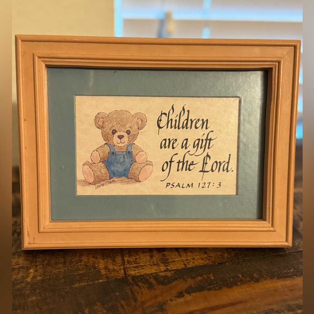 HOMCO 3535 PINK Frame PSALM 127:3 Children Are A Gift Of The Lord TEDDY BEAR
